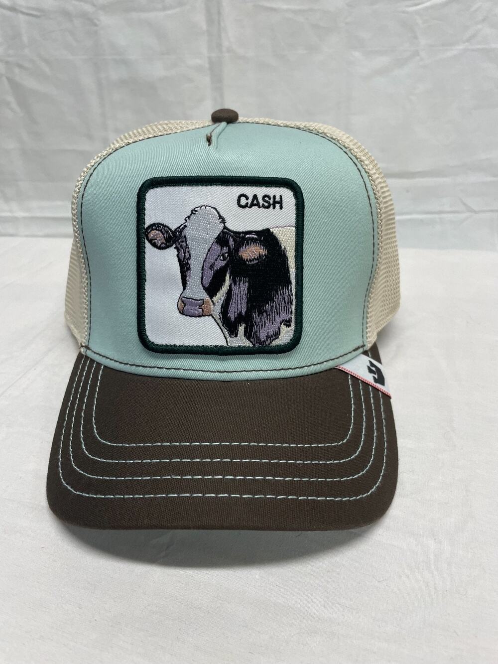Goorin Bros Mint Green/Brown Cow CASH Embroidered Patch Trucker Snapback Hat NWT